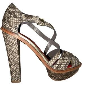 Charles Jourdan Real Snake Skin Platform Sandal Sz 8, Heel 5.25”